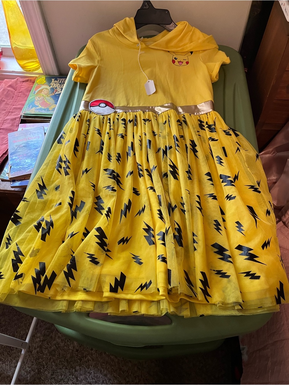 Pokemon Yellow Pikachu Hooded Dress with Black Lightning Print
